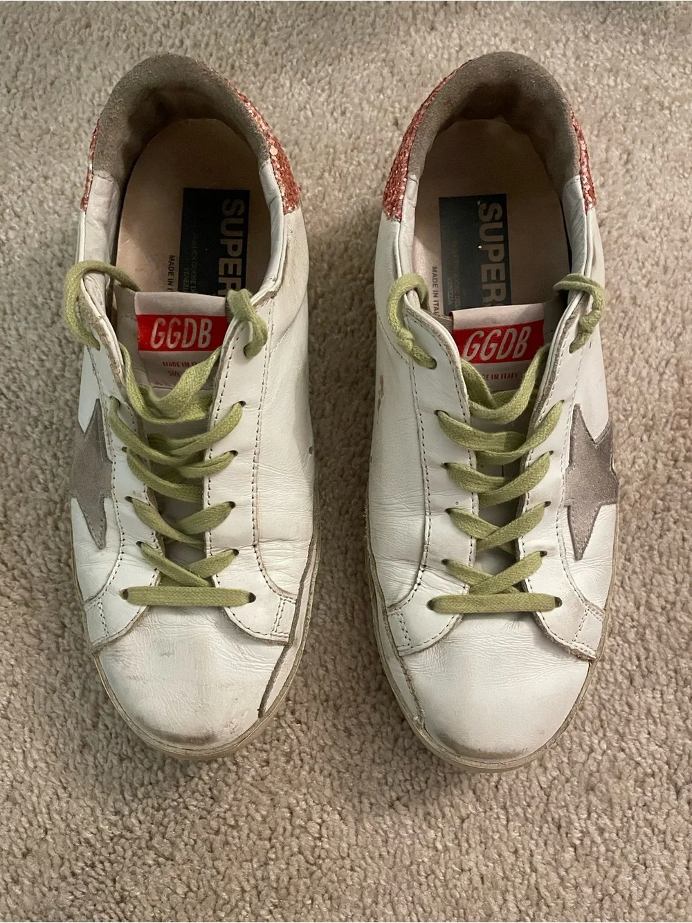 Golden Goose White Sneakers with Pink Glitter Heel and Gray Star